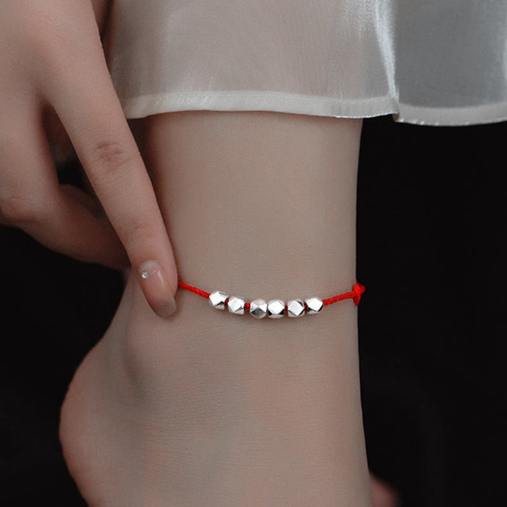 Buddha Stones 925 Sterling Silver Beads Luck Protection Braid Rope Anklet - image 4