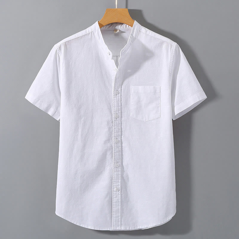 Buddha Stones Summer Men's Short Sleeve Button Down Cotton Linen Shirt - White - US/UK/AU42,EU52 (3XL)  - image 4