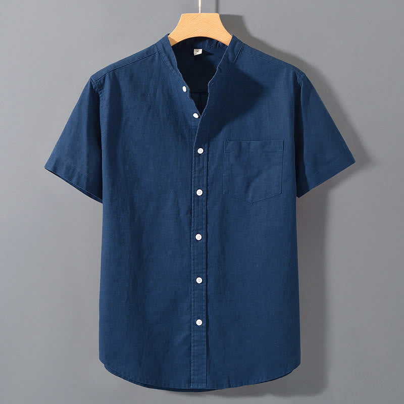Buddha Stones Summer Men's Short Sleeve Button Down Cotton Linen Shirt - SteelBlue - US/UK/AU42,EU52 (3XL)  - image 17