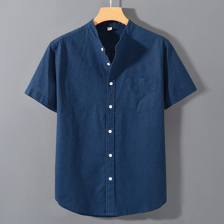 Buddha Stones Summer Men's Short Sleeve Button Down Cotton Linen Shirt - SteelBlue - US/UK/AU42,EU52 (3XL)  - image 17
