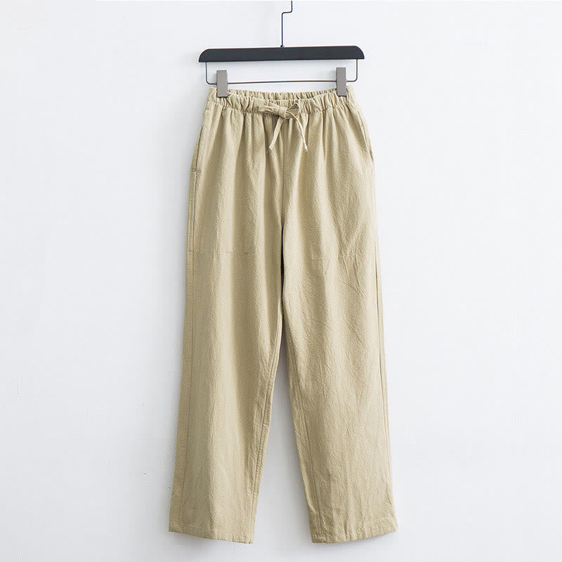 Buddha Stones Men's Solid Color Cotton Linen Casual Drawstring Pants With Pockets - PapayaWhip - US/UK/AU44,EU54 (4XL)  - image 1