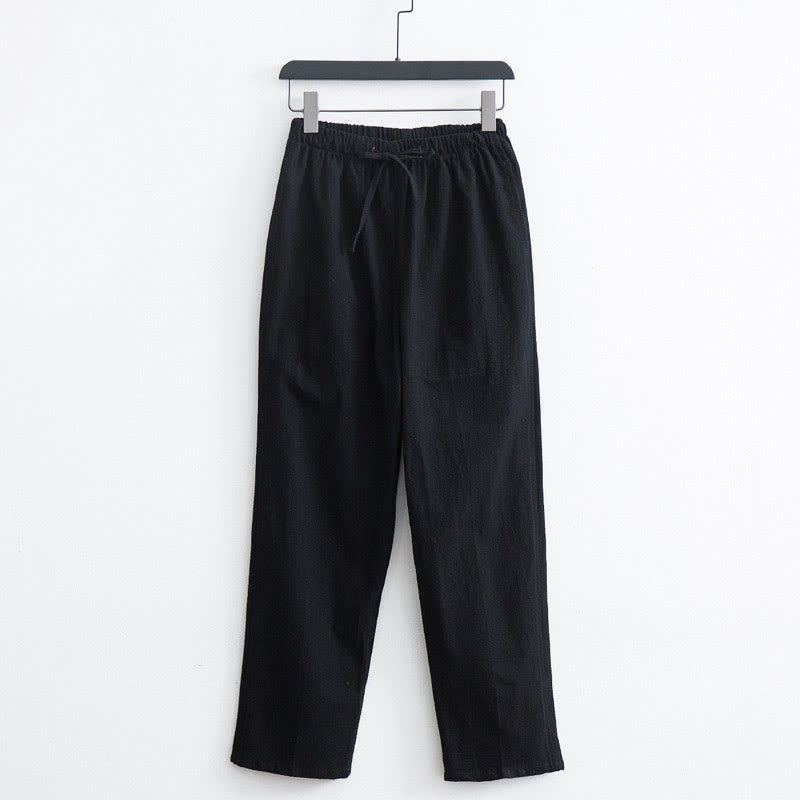 Buddha Stones Men's Solid Color Cotton Linen Casual Drawstring Pants With Pockets - Black - US/UK/AU44,EU54 (4XL)  - image 2
