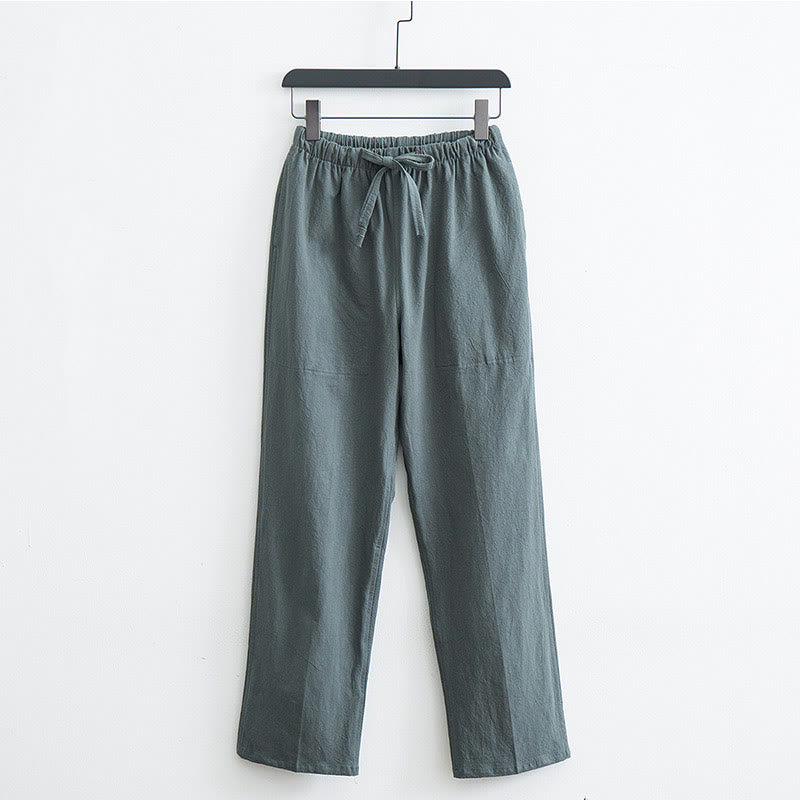 Buddha Stones Men's Solid Color Cotton Linen Casual Drawstring Pants With Pockets - DarkSeaGreen - US/UK/AU44,EU54 (4XL)  - image 12