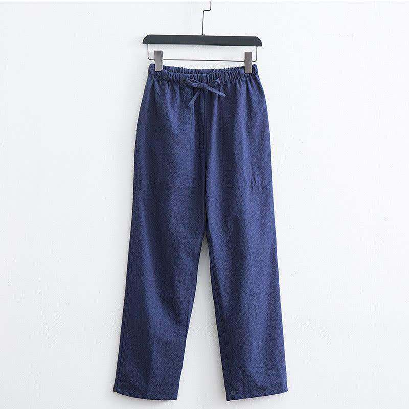 Buddha Stones Men's Solid Color Cotton Linen Casual Drawstring Pants With Pockets - SteelBlue - US/UK/AU44,EU54 (4XL)  - image 13