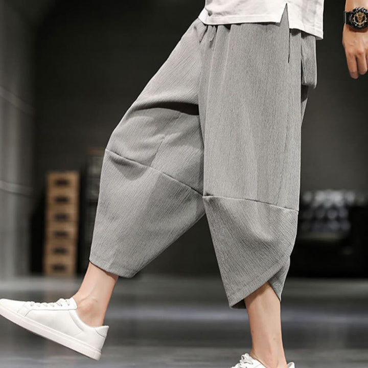 Buddha Stones Summer Solid Men's Cotton Linen Cropped Pants With Pockets - LightGrey - US/UK/AU46,EU56 (5XL)  - image 1