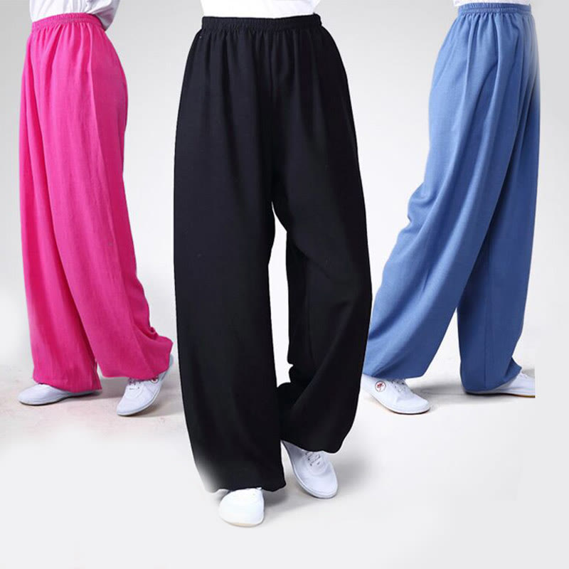 Buddha Stones Summer Elastic Waist Tai Chi Qigong Practice Cotton Linen Unisex Pants - image 1