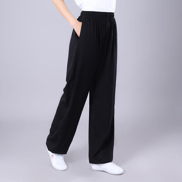 Buddha Stones Summer Unisex Elastic Waist Tai Chi Qigong Practice Breathable Cotton Linen Pants With Pockets - Black - 3XL-FIT FOR US/UK/AU/EU-2XL - image 9