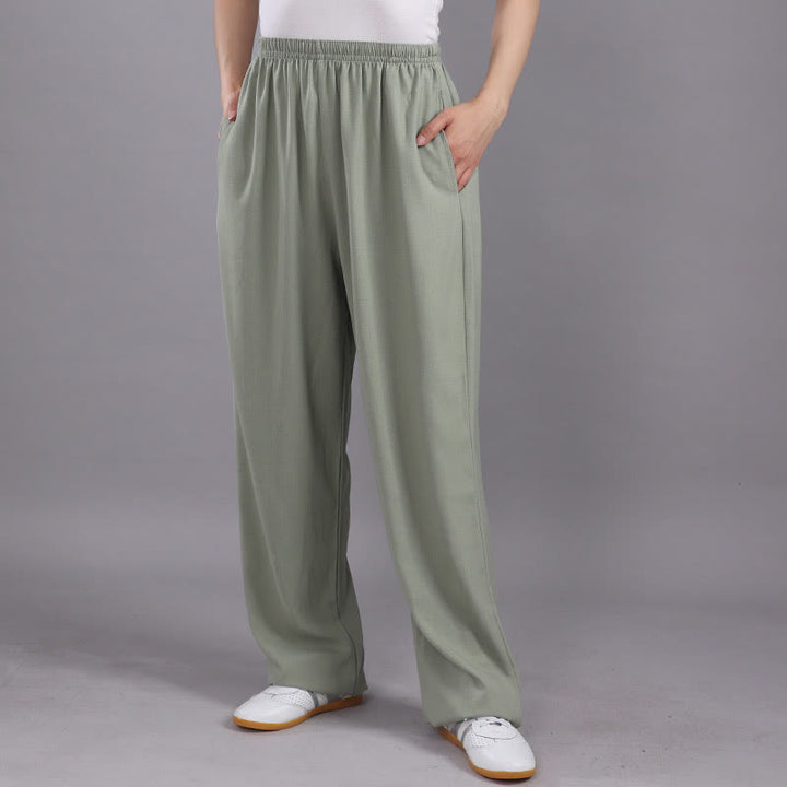 Buddha Stones Summer Unisex Elastic Waist Tai Chi Qigong Practice Breathable Cotton Linen Pants With Pockets - LightGreen - 3XL-FIT FOR US/UK/AU/EU-2XL - image 27