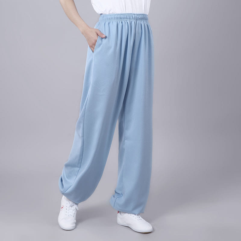 Buddha Stones Summer Unisex Elastic Waist Tai Chi Qigong Practice Breathable Cotton Linen Pants With Pockets - SkyBlue - 3XL-FIT FOR US/UK/AU/EU-2XL - image 22