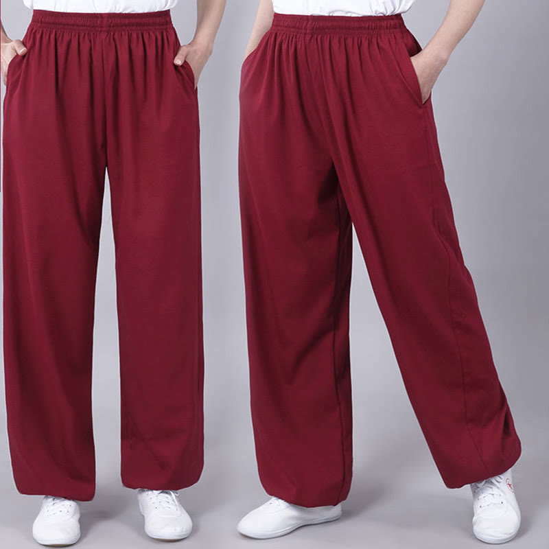 Buddha Stones Summer Unisex Elastic Waist Tai Chi Qigong Practice Breathable Cotton Linen Pants With Pockets - image 17