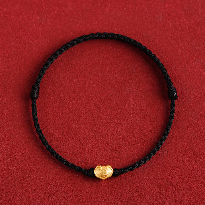 Buddha Stones 999 Gold Chinese Lock Charm Fu Character Protection Handmade Rope Bracelet - Black - Baby Version Fit For 0-4 Years Old(Wrist Circumference 12-18cm) - image 17