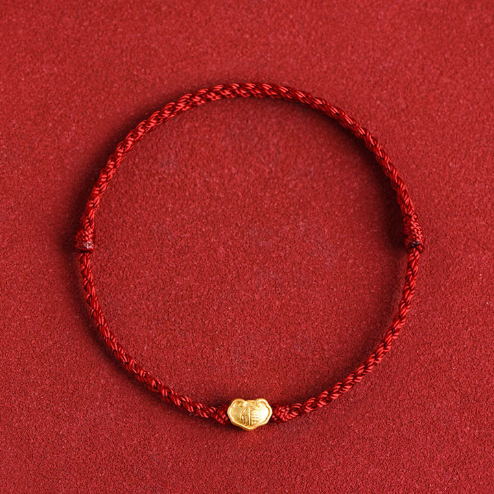 Buddha Stones 999 Gold Chinese Lock Charm Fu Character Protection Handmade Rope Bracelet - Dark Red - Baby Version Fit For 0-4 Years Old(Wrist Circumference 12-18cm) - image 12