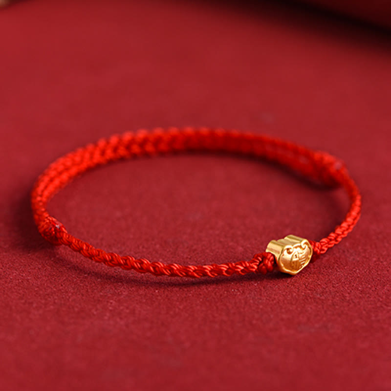 Buddha Stones 999 Gold Chinese Lock Charm Fu Character Protection Handmade Rope Bracelet - image 4