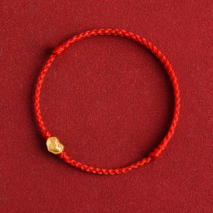 Buddha Stones 999 Gold Chinese Lock Charm Fu Character Protection Handmade Rope Bracelet - image 10