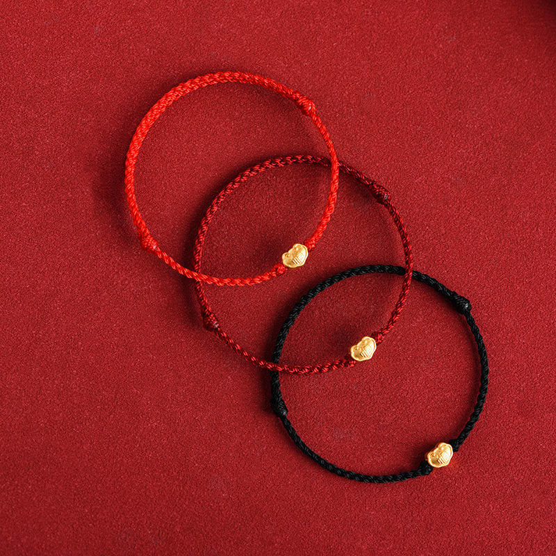 Buddha Stones 999 Gold Chinese Lock Charm Fu Character Protection Handmade Rope Bracelet - image 2