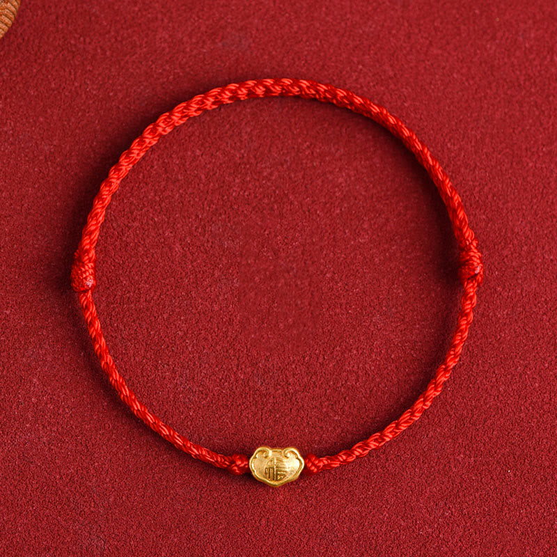 Buddha Stones 999 Gold Chinese Lock Charm Fu Character Protection Handmade Rope Bracelet - image 9