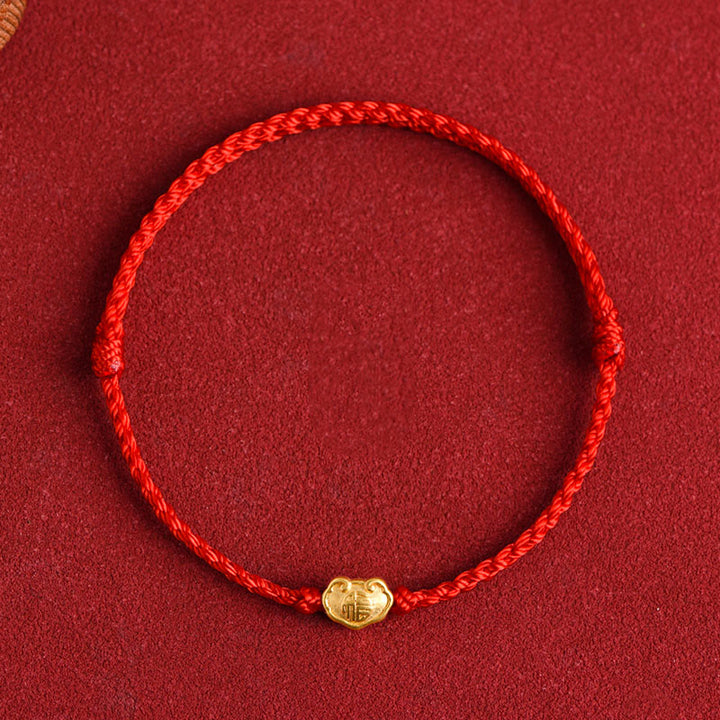 Buddha Stones 999 Gold Chinese Lock Charm Fu Character Protection Handmade Rope Bracelet - image 9