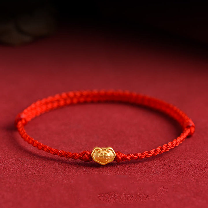 Buddha Stones 999 Gold Chinese Lock Charm Fu Character Protection Handmade Rope Bracelet - Red - Baby Version Fit For 0-4 Years Old(Wrist Circumference 12-18cm) - image 1