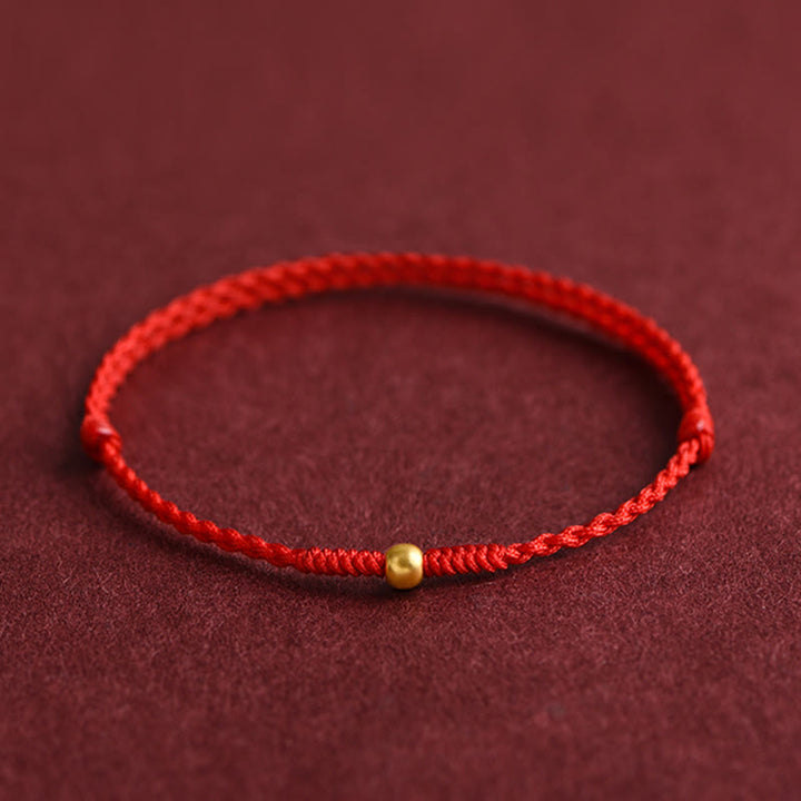 Buddha Stones 999 Gold One Mini Bead Design Handmade Strength Braided Rope Bracelet Anklet - Anklet(Circumference 18-30cm) - Red - image 4