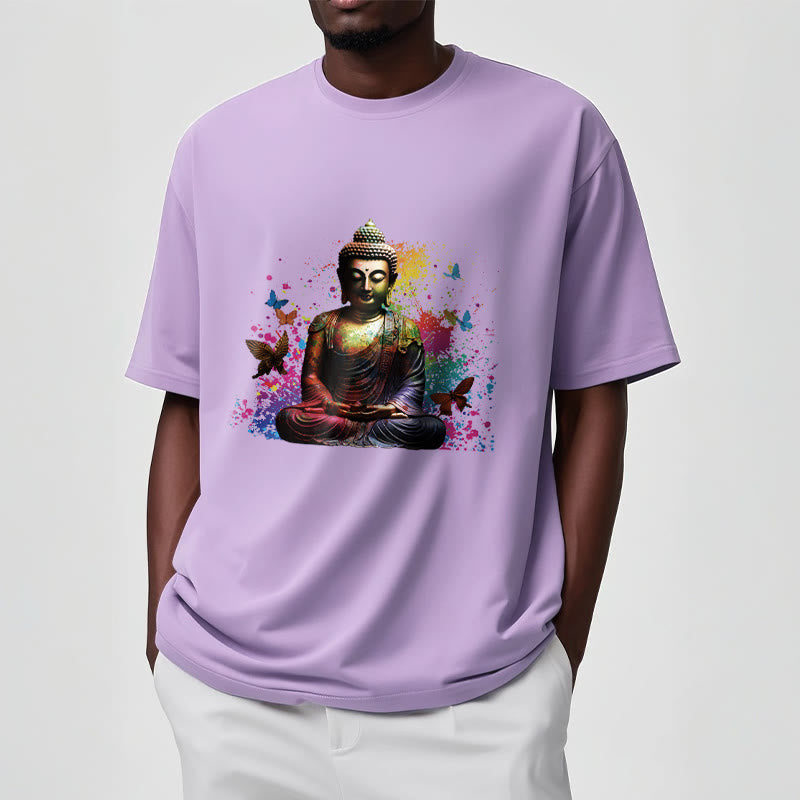 Buddha Stones Colorful Butterfly Flying Meditation Buddha Tee T-shirt - image 17