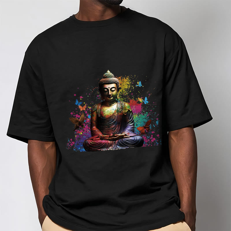 Buddha Stones Colorful Butterfly Flying Meditation Buddha Tee T-shirt - image 2