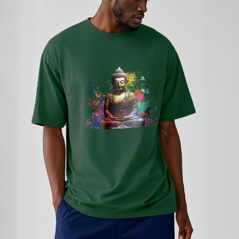 Buddha Stones Colorful Butterfly Flying Meditation Buddha Tee T-shirt - image 11
