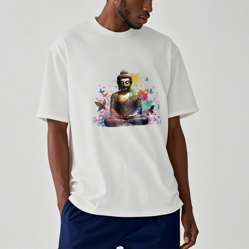 Buddha Stones Colorful Butterfly Flying Meditation Buddha Tee T-shirt - image 6