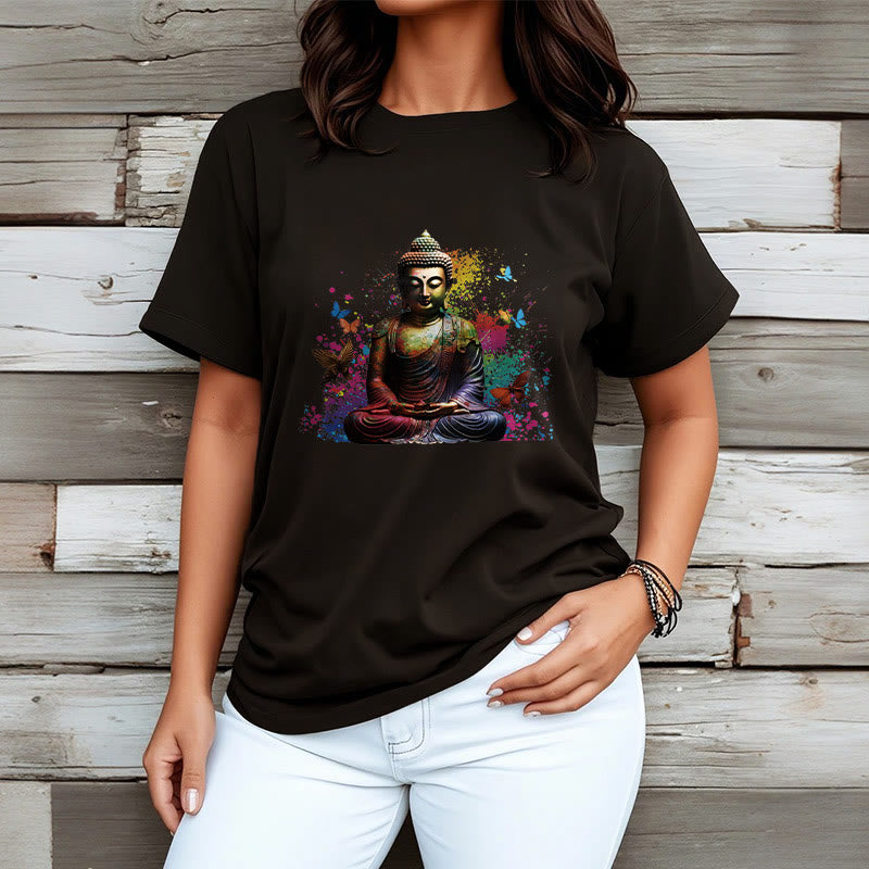 Buddha Stones Colorful Butterfly Flying Meditation Buddha Tee T-shirt - image 4