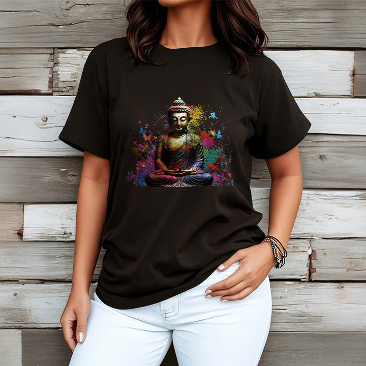 Buddha Stones Colorful Butterfly Flying Meditation Buddha Tee T-shirt - image 4