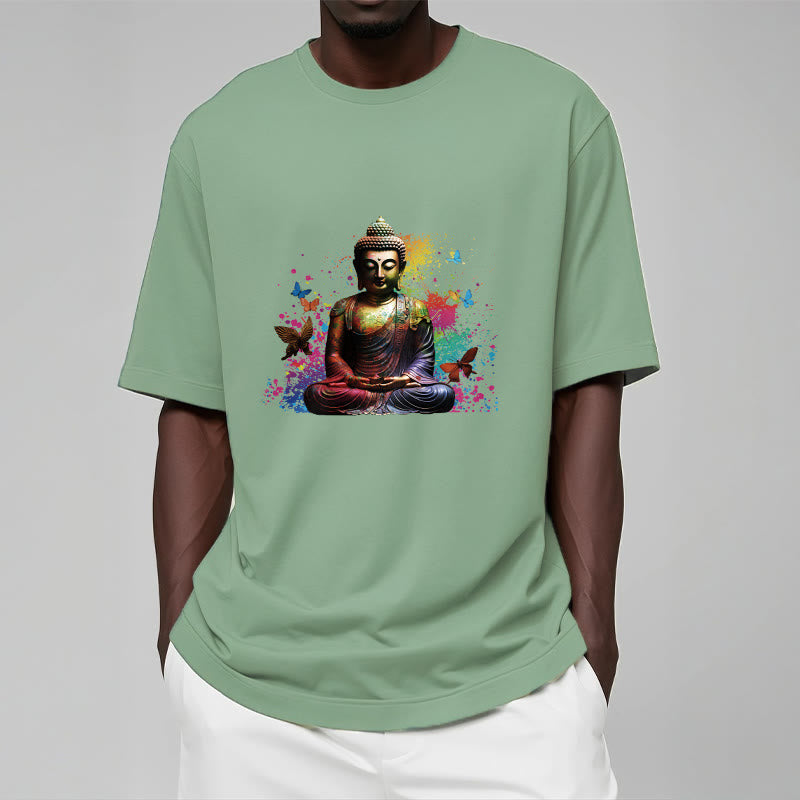 Buddha Stones Colorful Butterfly Flying Meditation Buddha Tee T-shirt - image 15