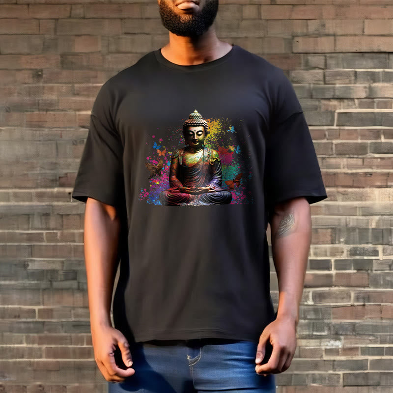 Buddha Stones Colorful Butterfly Flying Meditation Buddha Tee T-shirt - image 3