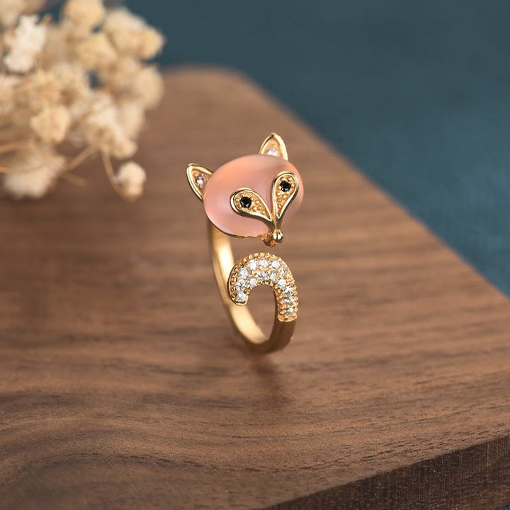 Buddha Stones Cat's Eye Copper Fox Love Ring