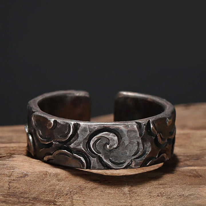 Buddha Stones 999 Sterling Silver Auspicious Clouds Adjustable Protection Ring - Inner Diameter 20.4mm(Finger Circumference: 65mm) - image 0