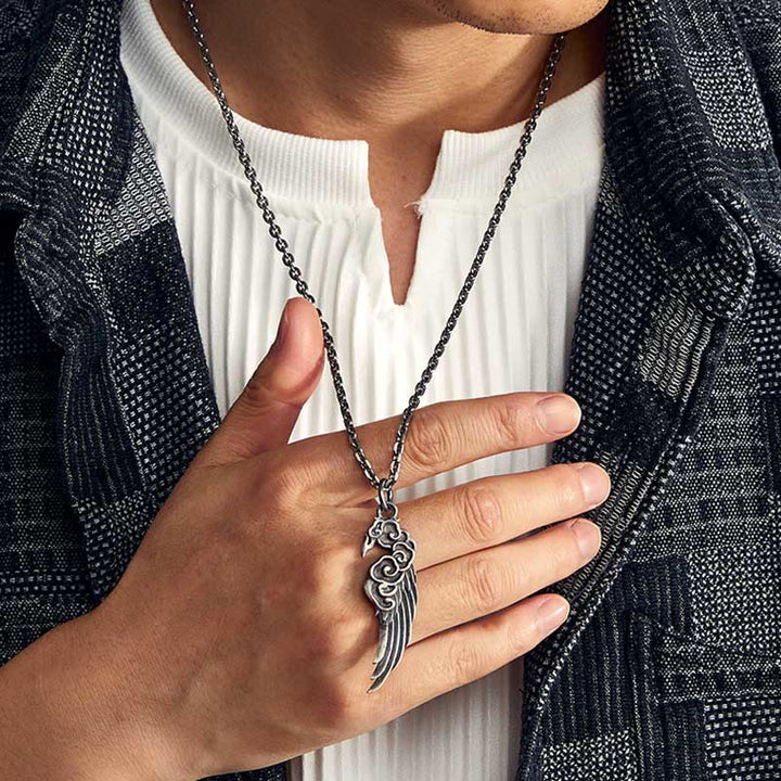 Buddha Stones 925 Sterling Silver Auspicious Clouds Wing Cotton RopeĀ Deerskin Rope Necklace Pendant - image 7