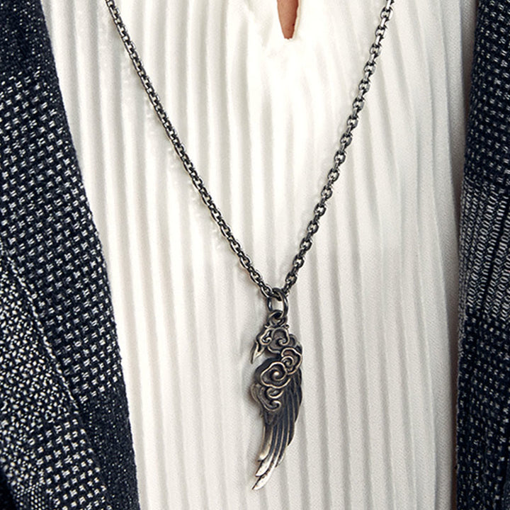 Buddha Stones 925 Sterling Silver Auspicious Clouds Wing Cotton RopeĀ Deerskin Rope Necklace Pendant - image 6