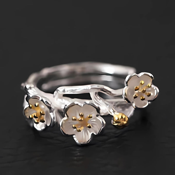 Buddha Stones 925 Sterling Silver Plum Bossom Calm Ring - image 7