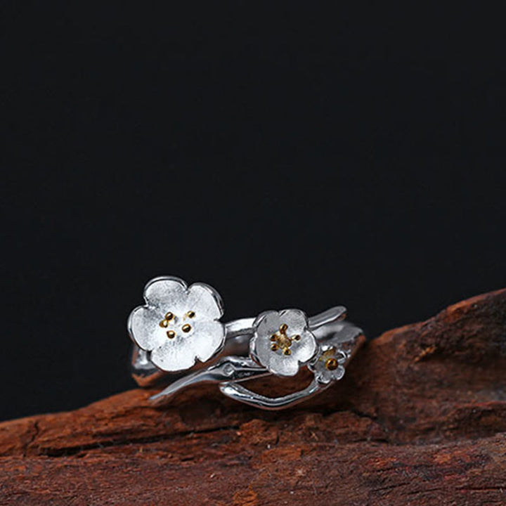 Buddha Stones 925 Sterling Silver Plum Bossom Balance Ring - image 11