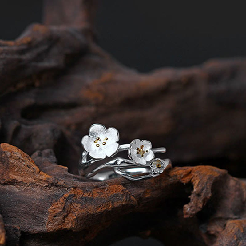 Buddha Stones 925 Sterling Silver Plum Bossom Balance Ring - image 16