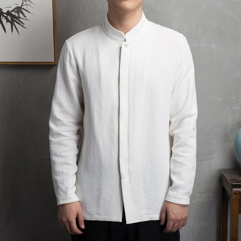 Buddha Stones Solid Color Chinese Tang Suit Cotton Linen Jacket Men Clothing - White - US/UK/AU44,EU54 (4XL) - image 3
