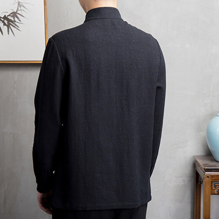 Buddha Stones Solid Color Chinese Tang Suit Cotton Linen Jacket Men Clothing - image 10