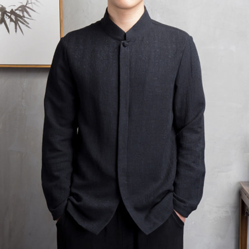 Buddha Stones Solid Color Chinese Tang Suit Cotton Linen Jacket Men Clothing - Black - US/UK/AU44,EU54 (4XL) - image 7