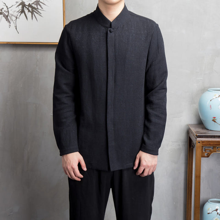 Buddha Stones Solid Color Chinese Tang Suit Cotton Linen Jacket Men Clothing - image 8