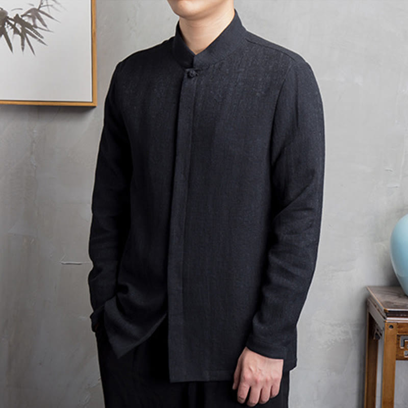 Buddha Stones Solid Color Chinese Tang Suit Cotton Linen Jacket Men Clothing - image 9