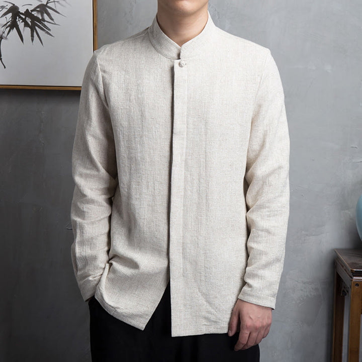 Buddha Stones Solid Color Chinese Tang Suit Cotton Linen Jacket Men Clothing - Linen - US/UK/AU44,EU54 (4XL) - image 0