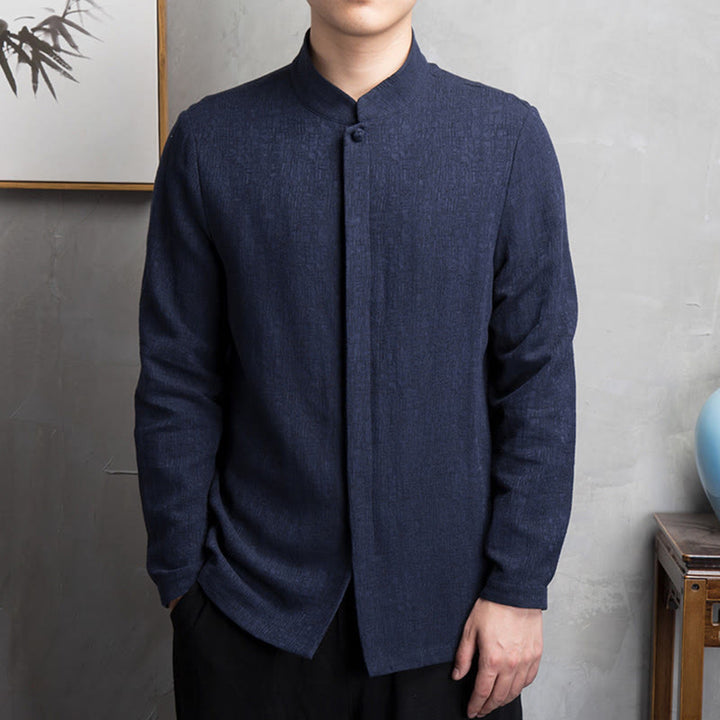 Buddha Stones Solid Color Chinese Tang Suit Cotton Linen Jacket Men Clothing - Navy Blue - US/UK/AU44,EU54 (4XL) - image 12
