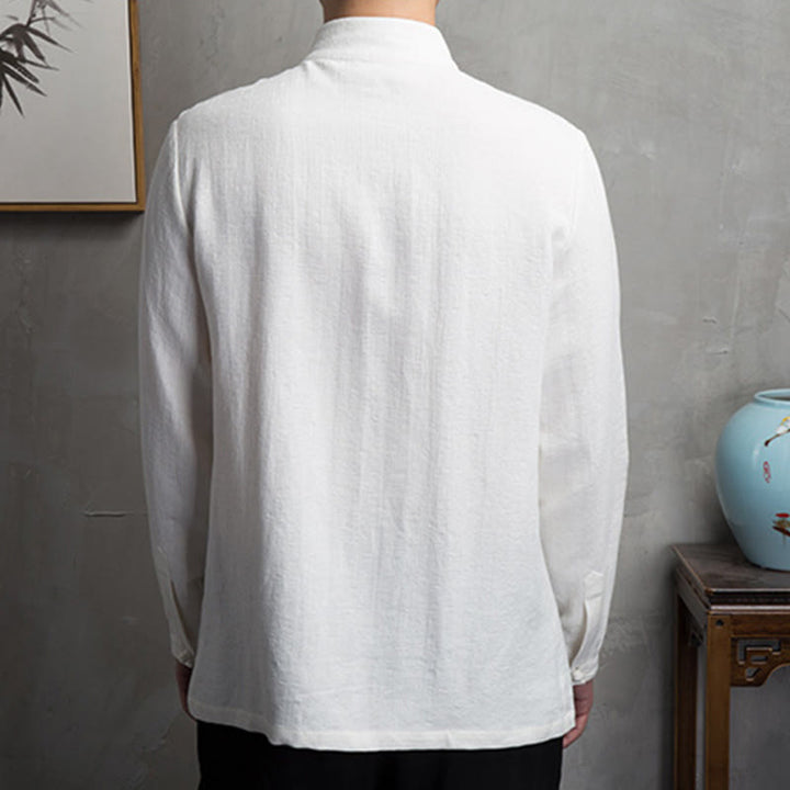 Buddha Stones Solid Color Chinese Tang Suit Cotton Linen Jacket Men Clothing - image 6