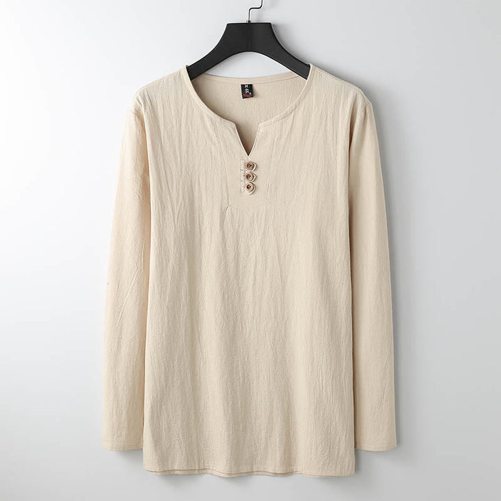 Buddha Stones Solid Color Long Sleeve Button Shirt Cotton Linen Men Clothing - Cornsilk - US/UK/AU54,EU64 (9XL) - image 4