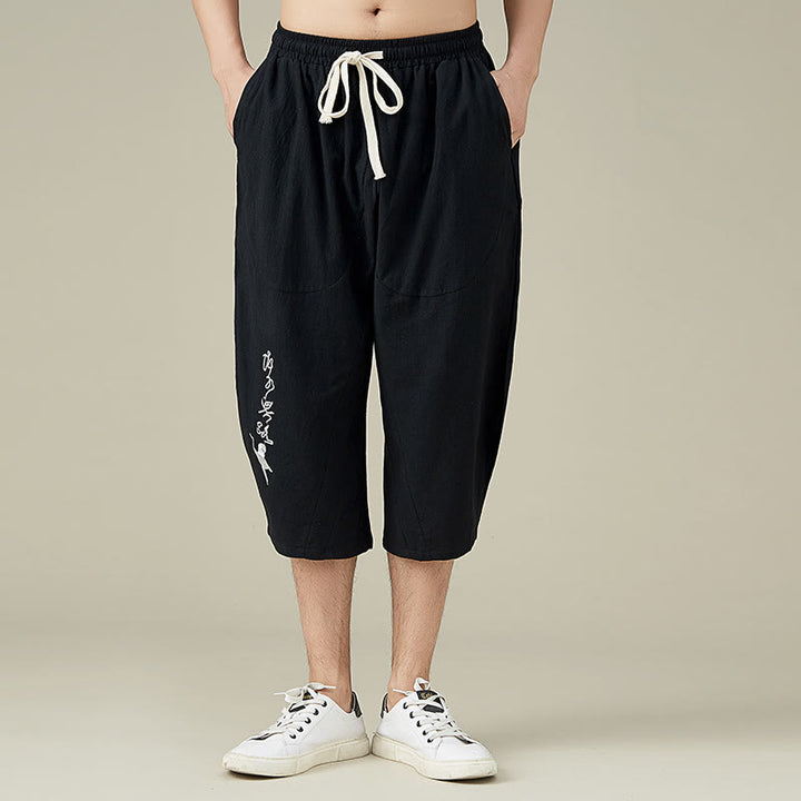 Buddha Stones Casual Solid Color Men's Straight Leg Shorts With Pockets Leisure Cotton Men's Pants - Black - US/UK/AU54,EU64 (9XL) - image 5