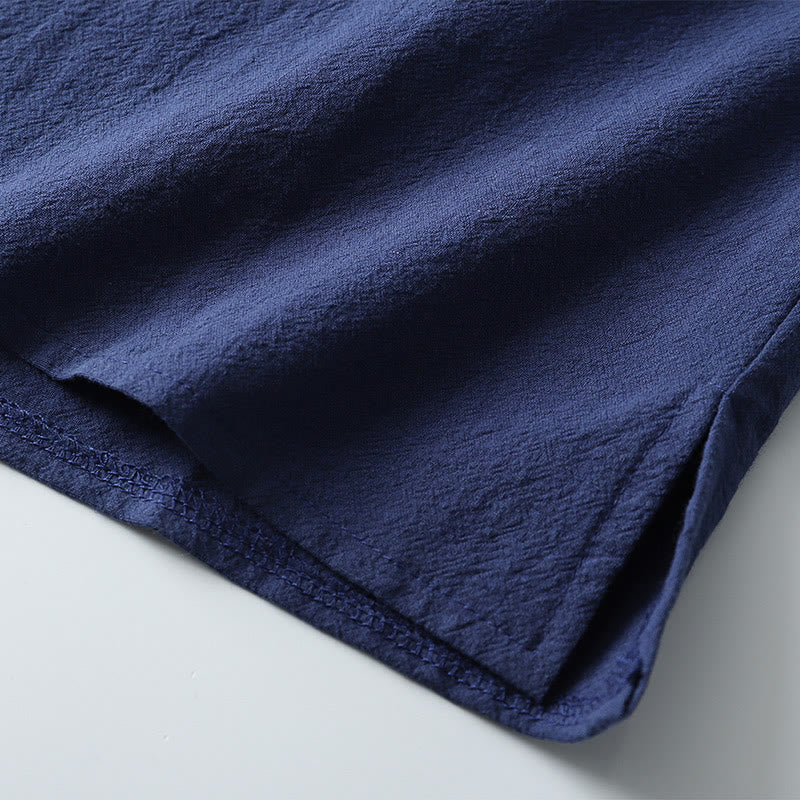 Buddha Stones Loose Men's T-shirt Solid Color Top Short Sleeve Button Notched Neck Soft Cotton Linen Shirt - image 7