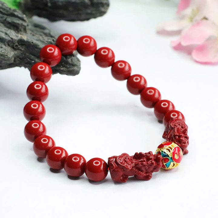Buddha Stones Cinnabar Double PIXIU Keep Away Evil Spirits Bracelet - image 8